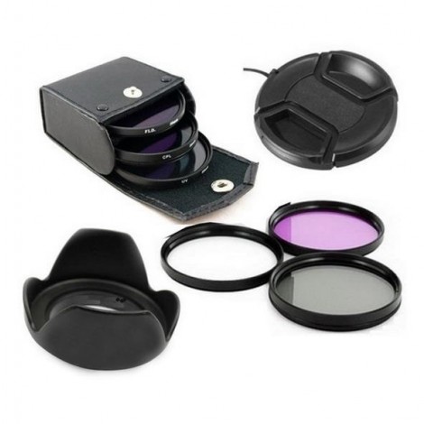 58mm UV+CPL+FLD Filter+Petal Flower Lens Hood+Center-Pinch lens cap