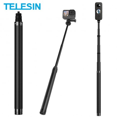 TELESIN 116cm Carbon Fiber Einbeinstativ Selfie Stick Erweiterbar Mit 1/4 Schraube Für GoPro Hero 10 9 8 7 6 insta360 Osmo Action Kamera