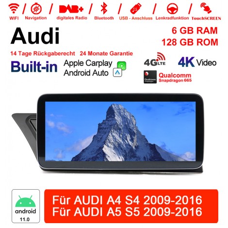 Qualcomm Snapdragon 665 8 Core Android 11.0  4G LTE Autoradio / Multimedia 6GB RAM 128GB ROM Für AUDI A4 S4 A5 S5 2009-2016