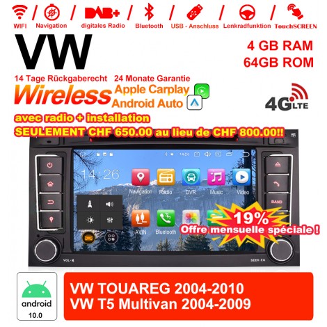 7 Zoll Android 11.0 4G LTE Autoradio / Multimedia 4GB RAM 64GB ROM Für VW TOUAREG 2004-2010,VW T5 Multivan 2004-2009 Built-in Carplay / Android Auto