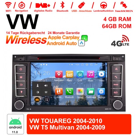 7 Zoll Android 11.0 4G LTE Autoradio / Multimedia 4GB RAM 64GB ROM Für VW TOUAREG 2004-2010,VW T5 Multivan 2004-2009 Built-in Carplay / Android Auto