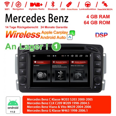 7 Zoll Android 10.0  Autoradio / Multimedia 4GB RAM 64GB ROM Für Benz C-klasse W203 W209 G-klasse W463 Eine Klasse W168 Vito Built-in CarPlay / Android Auto