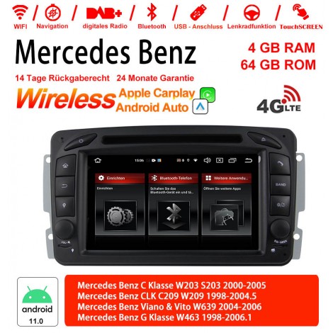 7" Android 11.0 4G LTE Autoradio / Multimedia 4GB RAM 64GB ROM Für Benz C-klasse W203 W209 G-klasse W463 Eine Klasse W168 Vito Built-in Carplay / Android Auto