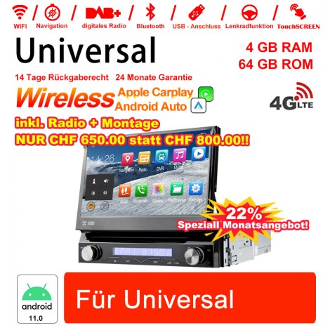 7  Zoll  Android 10.0 Autoradio / Multimedia  4GB RAM 64GB ROM für Universal GPS Navigation Stereo Radio WIFI MP3 Bluetooth USB SWC