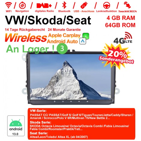 9 Zoll Android 13.0 4G LTE Autoradio / Multimedia 4GB RAM 64GB ROM Für VW Magotan, Passat, Tiguan, Touran, Seat, Skoda Built-in CarPlay / Android Auto