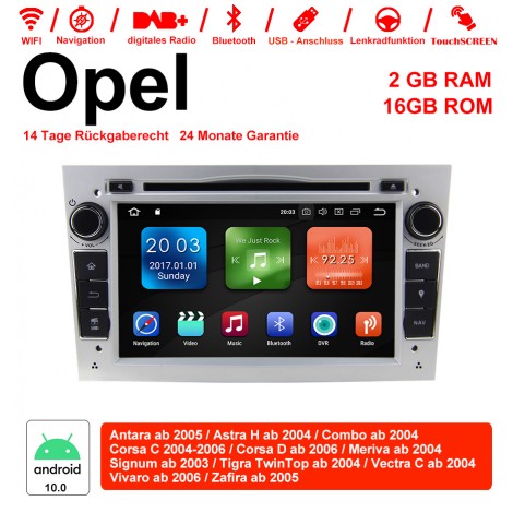 2din Android 10.0 Octa-core 2GB RAM 16GB ROM Autoradio Für Opel Astra Vectra Antara Zafira Corsa GPS Navigation Radio Farbe Silber