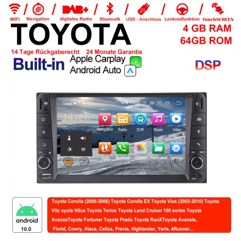 7 Zoll Android 9.0 Autoradio / Multimedia 4GB RAM 64GB ROM Für Toyota Corolla Vios Terios Land Cruiser Avanza RunX Built-in Carplay / Android Auto