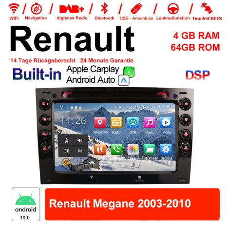7 Zoll Android 10.0 Autoradio / Multimedia 4GB RAM 64GB ROM für RENAULT MEGANE 2003-2010 Built-in Carplay / Android Auto