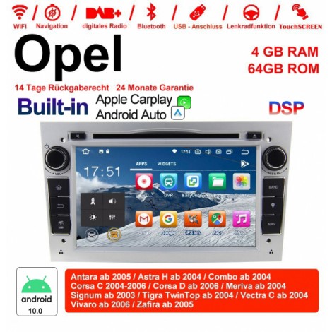 7 Zoll Android 10.0 Autoradio / Multimedia 4GB RAM 64GB ROM Für Opel Astra Vectra Antara Zafira Corsa MIT dem verbauten DSP ( Digital Sound Prozessor ) und Bluetooth 5.0 Silber Built-in Carplay / Android Auto