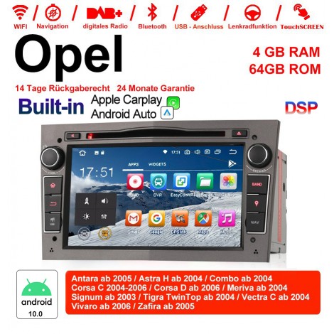 7 Zoll Android 10.0 Autoradio / Multimedia 4GB RAM 64GB ROM Für Opel Astra Vectra Antara Zafira Corsa MIT dem verbauten DSP ( Digital Sound Prozessor )  und Bluetooth 5.0 Grau Built-in Carplay / Android Auto