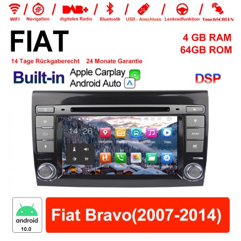 7 Zoll Android 10.0 Octa-core Autoradio / Multimedia 4GB RAM 64GB ROM für Fiat Bravo(2007-2014) Built-in Carplay / Android Auto