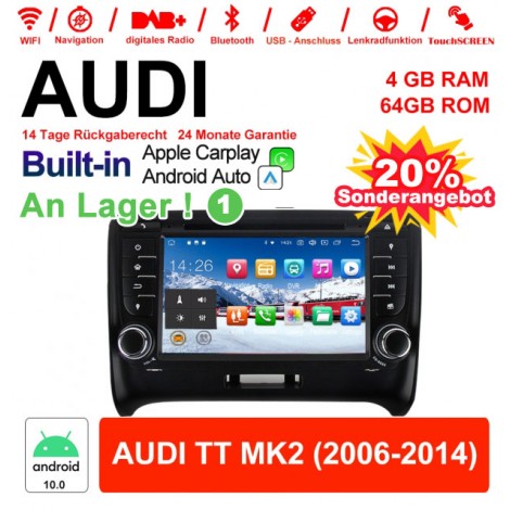 7 Zoll Android 10.0 Autoradio / Multimedia 4GB RAM 64GB ROM Für AUDI TT MK2 Mit WiFi NAVI Bluetooth USB Built-in Carplay / Android Auto