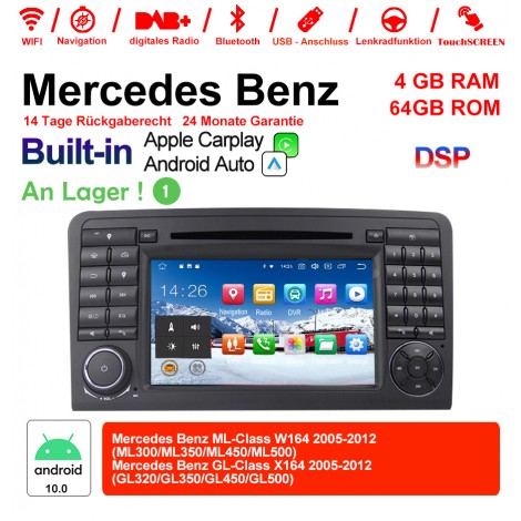 7 Zoll Android 10.0  Autoradio / Multimedia 4GB RAM 64GB ROM Für  Benz W164  X164 Built-in Carplay / Android Auto