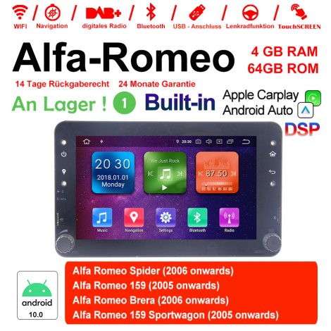 7 Zoll Android 10.0 Autoradio/Multimedia 4GB RAM 64GB ROM Für Alfa Romeo Spider 159 Brera 159 Sportwagon Built-in Carplay Android Auto
