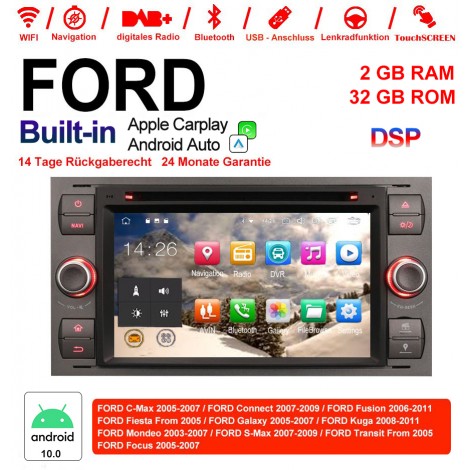 7 Zoll Android 10.0 Autoradio / Multimedia 2GB RAM 32GB ROM Für Ford Focus Fiesta Focus Fusion C/S-Max Transit Mondeo Built-in Carplay / Android Auto