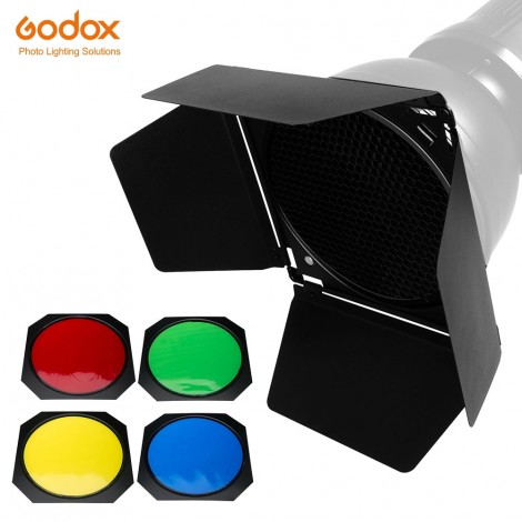 Godox BD-04 Scheune Tür + Honeycomb Grid + 4 Farbe Filter für Standard Reflektor