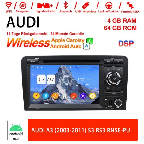 7 Zoll Android 12 Autoradio 4GB RAM 64GB ROM Für AUDI A3 (2003-2011) S3 RS3 RNSE-PU Built-in Carplay / Android Auto