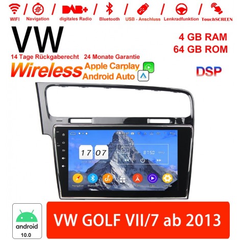 10 Zoll Android 12.0 Autoradio / Multimedia 4GB RAM 64GB ROM Für VW GOLF VII/7 Ab 2013 Mit WiFi NAVI Bluetooth USB