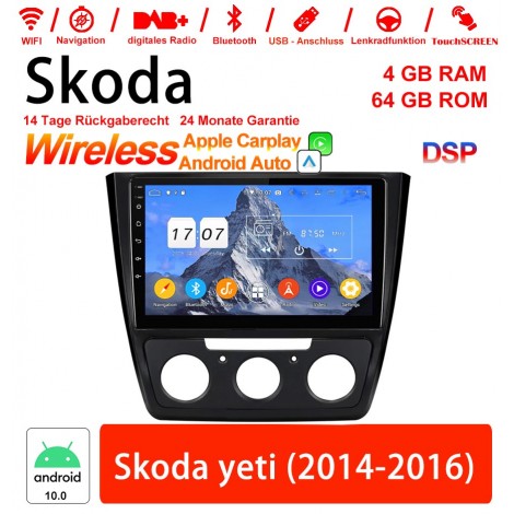 10 Zoll Android 12.0 Autoradio / Multimedia 4GB RAM 64GB ROM Für Skoda yeti 2014-2016 Mit WiFi NAVI Bluetooth USB