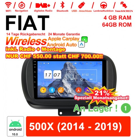 9 Zoll Android 12.0 Autoradio / Multimedia 4GB RAM 64GB ROM Für FIAT 500X 2014 - 2019 Mit WiFi NAVI Bluetooth USB
