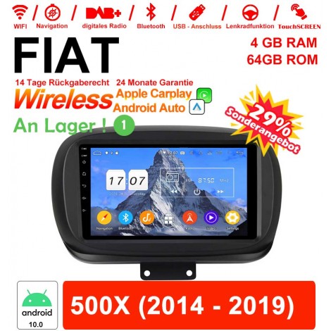9 Zoll Android 12.0 Autoradio / Multimedia 4GB RAM 64GB ROM Für FIAT 500X 2014 - 2019 Mit WiFi NAVI Bluetooth USB