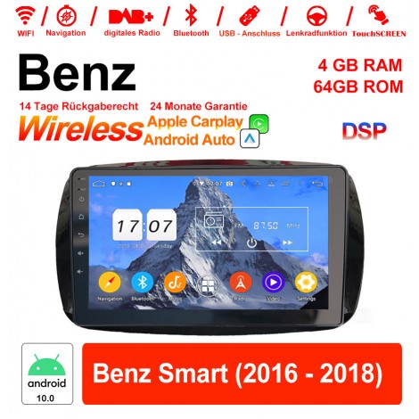 9 Zoll Android 12.0 Autoradio / Multimedia 4GB RAM 64GB ROM Für Benz Smart 2016-2018 Mit WiFi NAVI Bluetooth USB