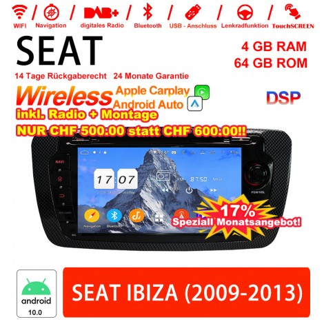 7 Zoll Android 12 Autoradio / Multimedia 4GB RAM 64GB ROM Für SEAT IBIZA 2009-2013 Mit WiFi NAVI Bluetooth USB