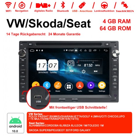 7 Zoll Android 12.0 Autoradio/Multimedia 4GB RAM 64GB ROM Für VW Golf Bora Passat Mk5 Golf Polo Jetta Seat Peugeot 307