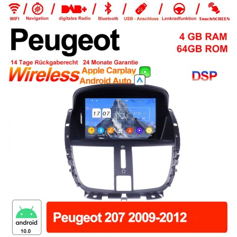 7 Zoll Android 12.0 Autoradio / Multimedia 4GB RAM 64GB ROM Für Peugeot 207 2009-2012 Built-in Carplay / Android Auto