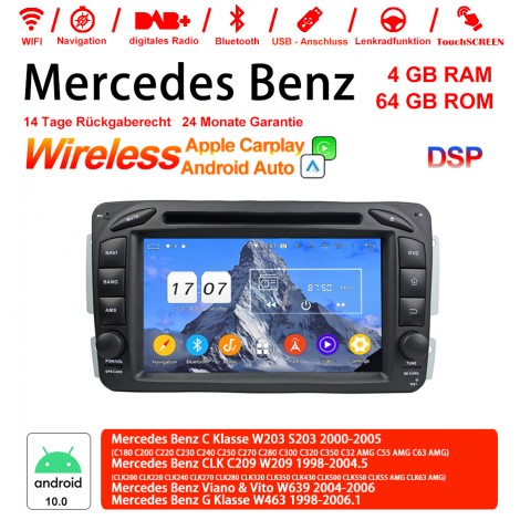 7" Android 12.0 Autoradio 4GB RAM 64GB ROM Für Benz C-klasse W203 W209 G-klasse W463 Eine Klasse W168 Vito Built-in Carplay / Android Auto