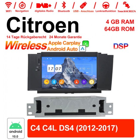 7 Zoll Android 12.0 Autoradio / Multimedia 4GB RAM 64GB ROM Für Citroen C4 C4L DS4 2012-2017 Mit WiFi NAVI Bluetooth USB