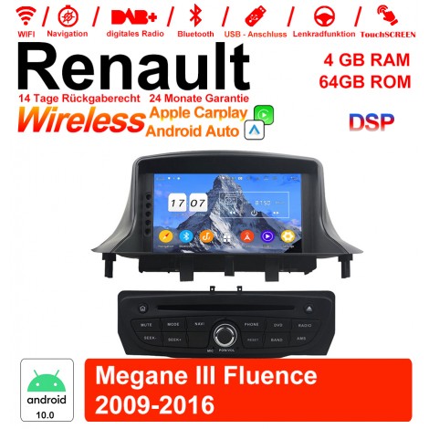 7 Zoll Android 12.0 Autoradio / Multimedia 4GB RAM 64GB ROM Für RENAULT Megane III Fluence 2009-2016 Mit WiFi NAVI Bluetooth USB Built-in CarPlay
