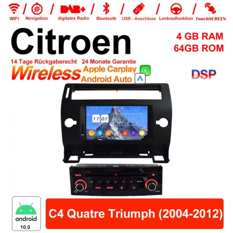 7 Zoll Android 12.0 Autoradio / Multimedia 4GB RAM 64GB ROM Für Citroen C4 Quatre Triumph 2004-2012 Mit WiFi NAVI Bluetooth USB