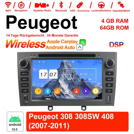 7 Zoll Android 12.0 Autoradio/Multimedia 4GB RAM 64GB ROM Für Peugeot 308 308SW 408 2007-2011 Mit WiFi NAVI Bluetooth USB