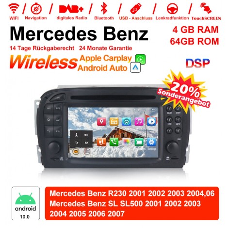 7 Zoll Android 10.0 Autoradio / Multimedia 4GB RAM 64GB ROM Für Mercedes Benz SL R230 SL500 2001-2007 Mit WiFi NAVI Bluetooth USB