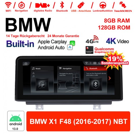 10.25 Zoll Qualcomm Snapdragon 665 8 Core Android 13.0 4G LTE Autoradio / Multimedia USB WiFi Navi Carplay Für BMW X1  F48 (2016-2017) NBT