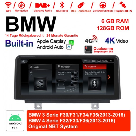 10.25 Zoll Qualcomm Snapdragon 662 8 Core Android 11.0 4G LTE Autoradio / Multimedia 6GB RAM 128GB ROM USB WiFi Carplay Für BMW 3 Series /4 Series NBT
