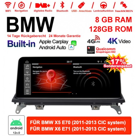 10.25 Zoll Qualcomm Snapdragon 665 8 Core Android 12.0 4G LTE Autoradio / Multimedia USB WiFi Navi Carplay Für BMW X5/X6 E70/71 (2007-2010) CCC