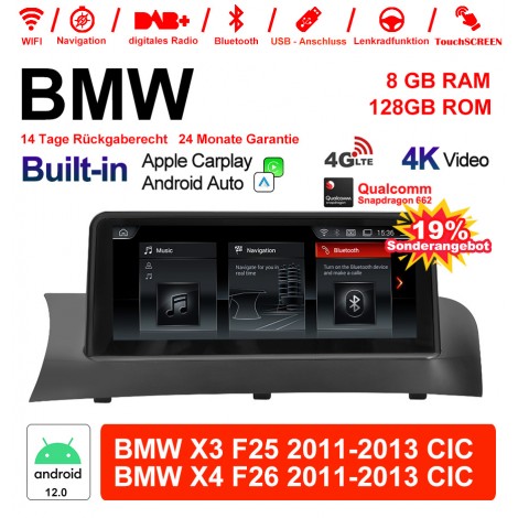 10.25 Zoll Qualcomm Snapdragon 665 8 Core Android 12.0 4G LTE Autoradio / Multimedia USB WiFi Navi Carplay Für BMW X3/X4 F25/26 (2011-2013) CIC