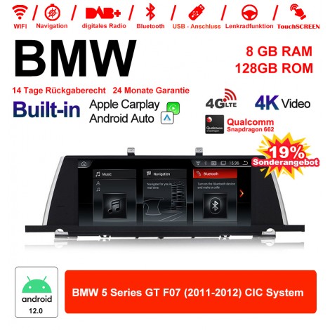 10.25 Zoll Qualcomm Snapdragon 665 8 Core Android 12.0 4G LTE Autoradio / Multimedia USB WiFi Navi Carplay Für BMW 5 Series F07 GT 2011-2012 CIC