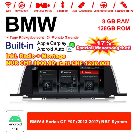 10.25 Zoll Qualcomm Snapdragon 665 8 Core Android 13.0 4G LTE Autoradio / Multimedia USB WiFi Navi Carplay Für BMW 5 Series F07 GT (2013-2017) NBT