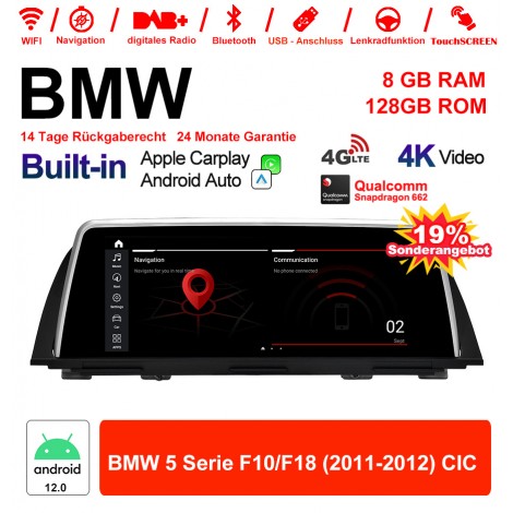 10.25 Zoll Qualcomm Snapdragon 665 8 Core Android 12.0 4G LTE Autoradio / Multimedia USB WiFi Navi Carplay Für BMW 5 Series F10/ F18 (2011-2012) CIC