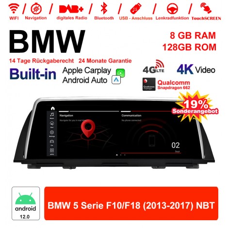 10.25 Zoll Qualcomm Snapdragon 665 8 Core Android 12.0 4G LTE Autoradio / Multimedia USB WiFi Navi Carplay Für BMW 5 Series F10/F18 (2013-2017) NBT