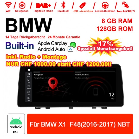 12.3 Zoll Qualcomm Snapdragon 665 8 Core Android 12.0 4G LTE Autoradio / Multimedia USB Carplay Für BMW X1 F48 (2016-2017) NBT Mit WiFi