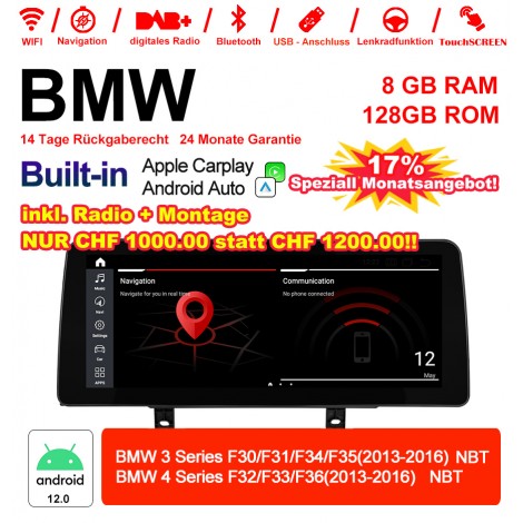 12.3 Zoll Qualcomm Snapdragon 665 8 Core Android 12.0 4G LTE Autoradio / Multimedia 6GB RAM 128GB ROM USB Carplay Für BMW 3 Series/4 Series NBT Mit WiFi