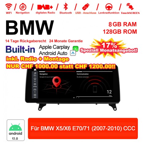 12.3 Zoll Qualcomm Snapdragon 662 8 Core Android 13.0 4G LTE Autoradio / Multimedia USB Carplay Für BMW X5/X6 E70/71 (2007-2010) CCC Mit WiFi
