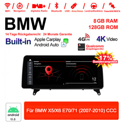12.3 Zoll Qualcomm Snapdragon 662 8 Core Android 13.0 4G LTE Autoradio / Multimedia USB Carplay Für BMW X5/X6 E70/71 (2007-2010) CCC Mit WiFi
