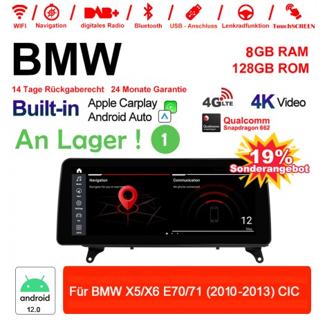 12.3 Zoll Qualcomm Snapdragon 665 8 Core Android 12.0 4G LTE Autoradio / Multimedia USB WiFi Carplay Für BMW X5/X6 E70/71 (2011-2013) CIC 