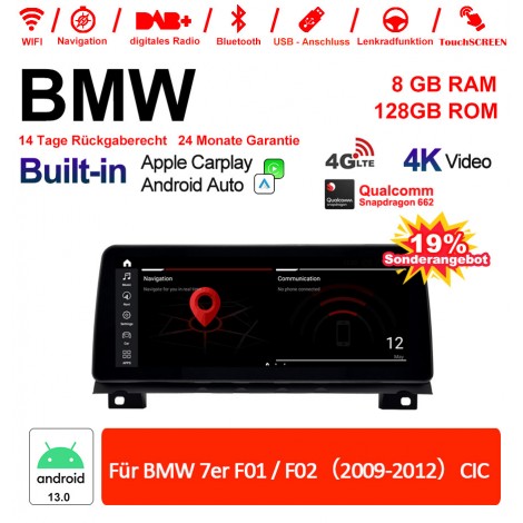 12.3 Zoll Qualcomm Snapdragon 662 8 Core Android 13.0 4G LTE Autoradio / Multimedia USB Carplay Für BMW 7 Series F01/F02 (2009-2012) CIC Mit WiFi