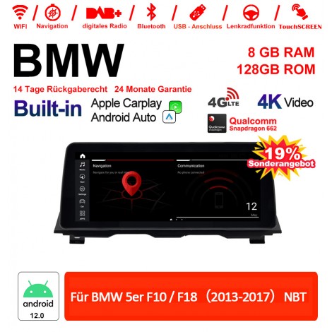 12.3 Zoll Qualcomm Snapdragon 665 8 Core Android 12.0 4G LTE Autoradio / Multimedia USB Carplay Für BMW 5 Series F10/F18 2013-2017 NBT Mit WiFi